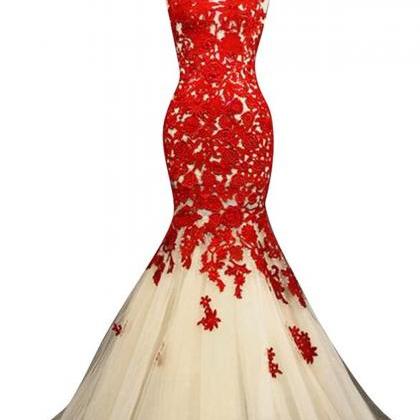 Secretcastle Long Mermaid Red Wedding Dresses Lace..